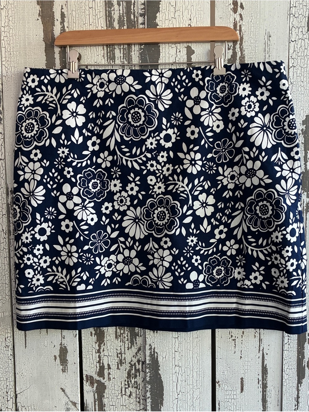 NWT Talbots Navy Blue Floral & Stripe A-Line Skirt - Size 18